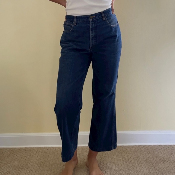 Rare Vintage Pierre Cardin Paris Wide Denim Crop Wide Leg Jeans 30x27 - Picture 1 of 13